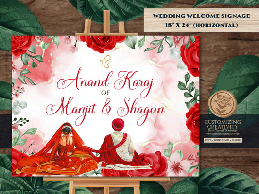 Sikh Wedding Welcome Signs as Punjabi Welcome Signs, Anand Karaj Welcome Sign & Sikh Wedding Signs, Anand Karaj Signs as Indian Wedding Sign