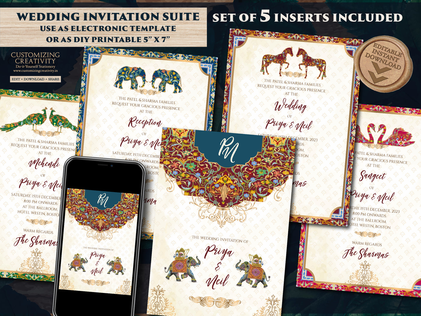 Indian Wedding Invitations as Elephant Invitation Indian, Peacock invitations Wedding as Indian invitations Hindu wedding, Digital Invites