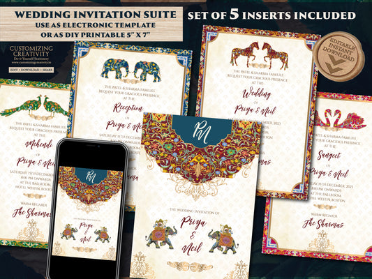 Indian Wedding Invitations as Elephant Invitation Indian, Peacock invitations Wedding as Indian invitations Hindu wedding, Digital Invites