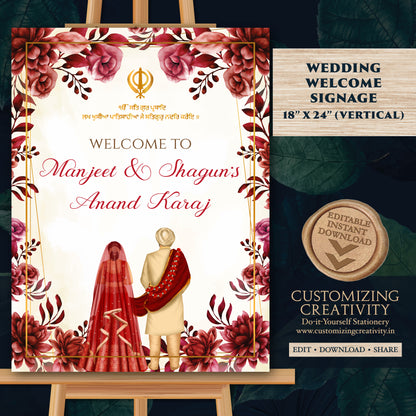 Anand Karaj welcome signs Punjabi Wedding Signs, Anand Karaj Signs & Sikh Wedding welcome Sign, Sikh Welcome signs as Punjabi Welcome Signs
