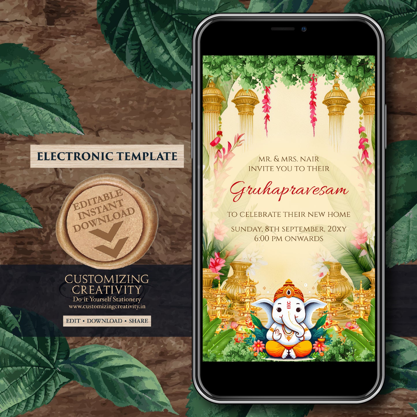 Tamil Housewarming invite Digital Indian Housewarming invitation, Gruhapravesham invite & Gruhapravesam invite Grihapravesh invitate Telugu