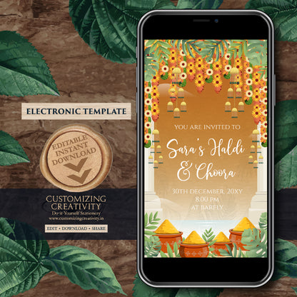 Haldi invitations Digital Choora invites, Choora invitations & Haldi invites, Digital Chura invites as Chura invitations, Pithi invitations