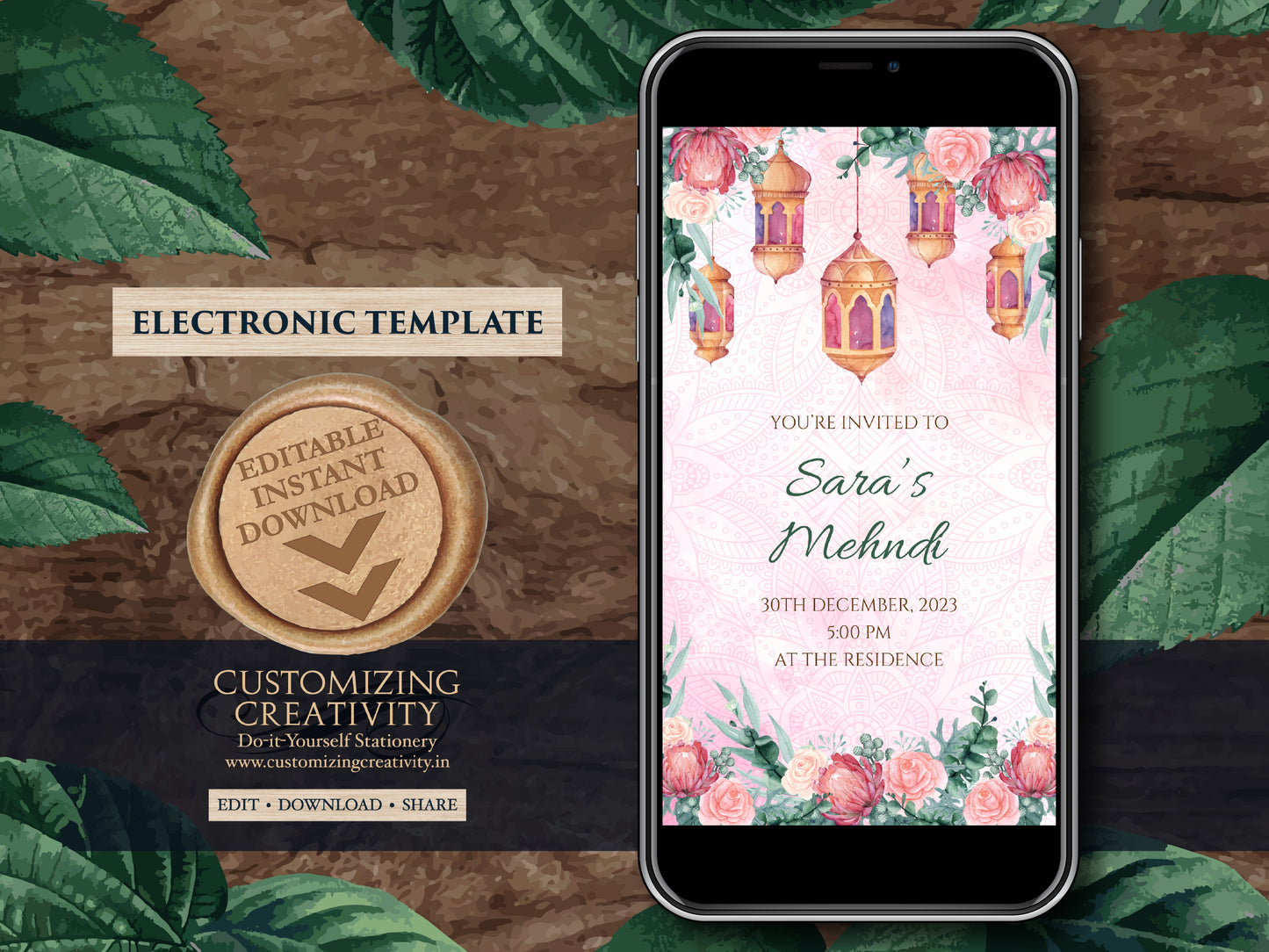 Henna Party invites Mehndi Invites, Mendhi Night invites & Digital Mehndi invites, Mehendi invitations, Mehndi invitations as Mendhi invites