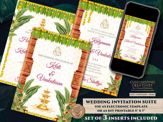 South Indian Wedding invitation as Tamil Wedding invite, Tamil Wedding cards & Tamil wedding invitation, Telugu Wedding invitation Indian