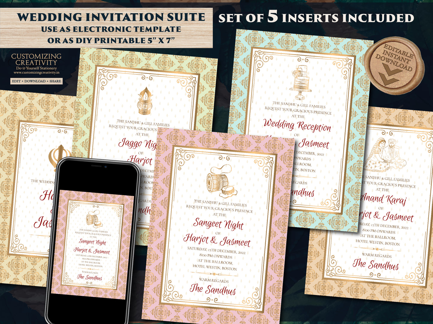 Sikh Wedding cards as Indian Wedding invitations Pastel, Anand Karaj Wedding cards Sikh & Sikh invitations Indian, Anand Karaj invite Indian