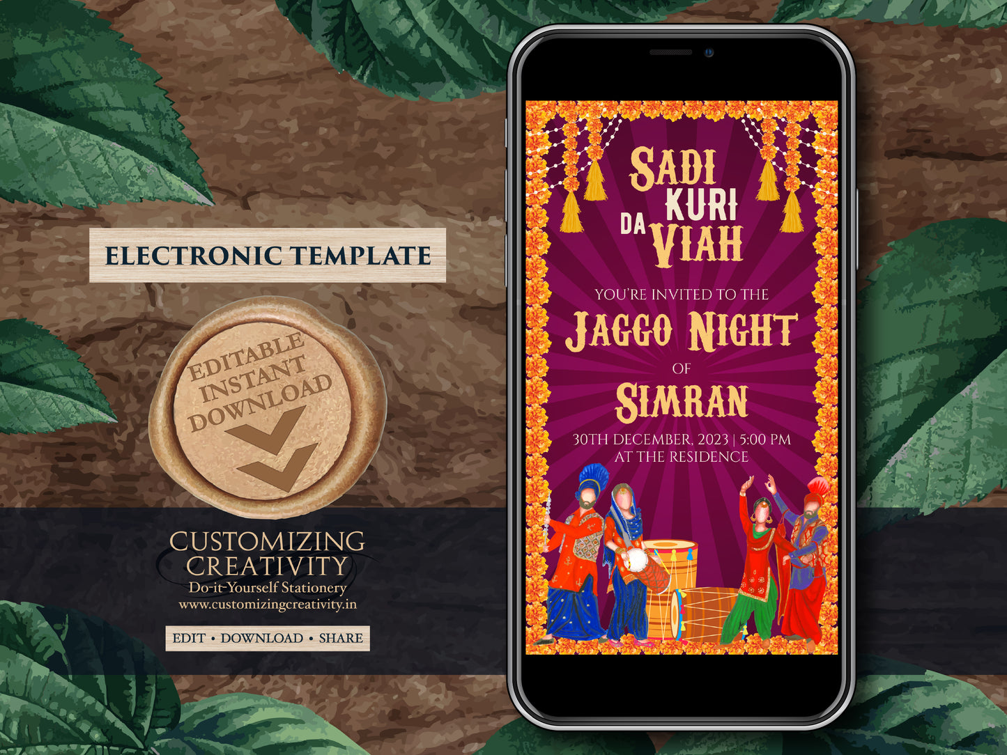 Jago invitation Digital as Jago invites, Digital Jaggo cards Jaggo invite as Jaggo invitations, Jaggo Night invites as Jaggo Wedding invite