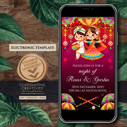 Wedding Dandiya night invite Digital Raas Garba invitations, Raas Garba night invites as Digital Dandiya invitation Digital Navratri invites