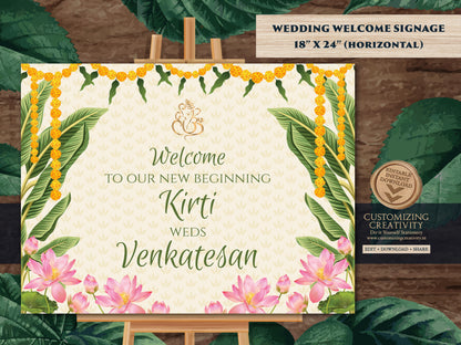 South Indian Wedding Signs, Tamil Welcome signs, Indian Welcome Tamil sign & Welcome South Indian sign as Welcome Telugu Wedding sign Indian