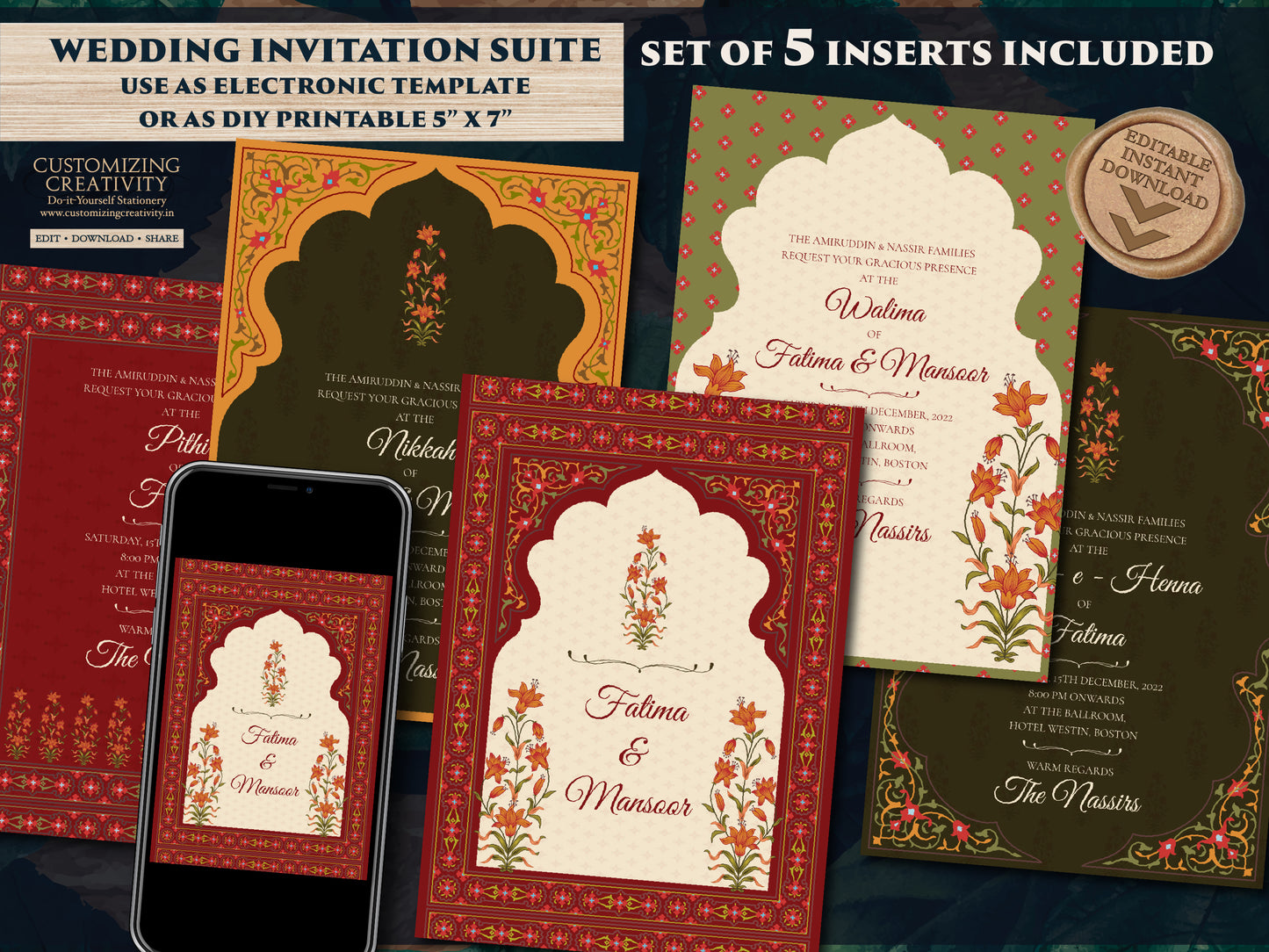 Muslim Wedding Invitations Digital as lslamic Wedding invites, Muslim Wedding cards Nikaah & Islamic invitation Nikkah invitations Pakistani