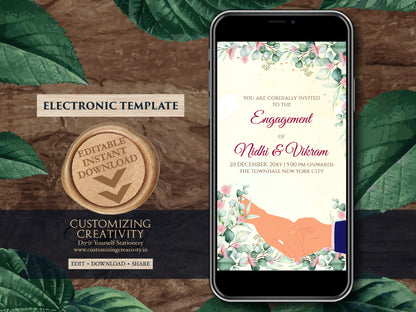 Indian Engagement invites Digital Roka Cards, Digital Engagement invitation & Ring Ceremony invite, Ring Ceremony invitation Engagement card