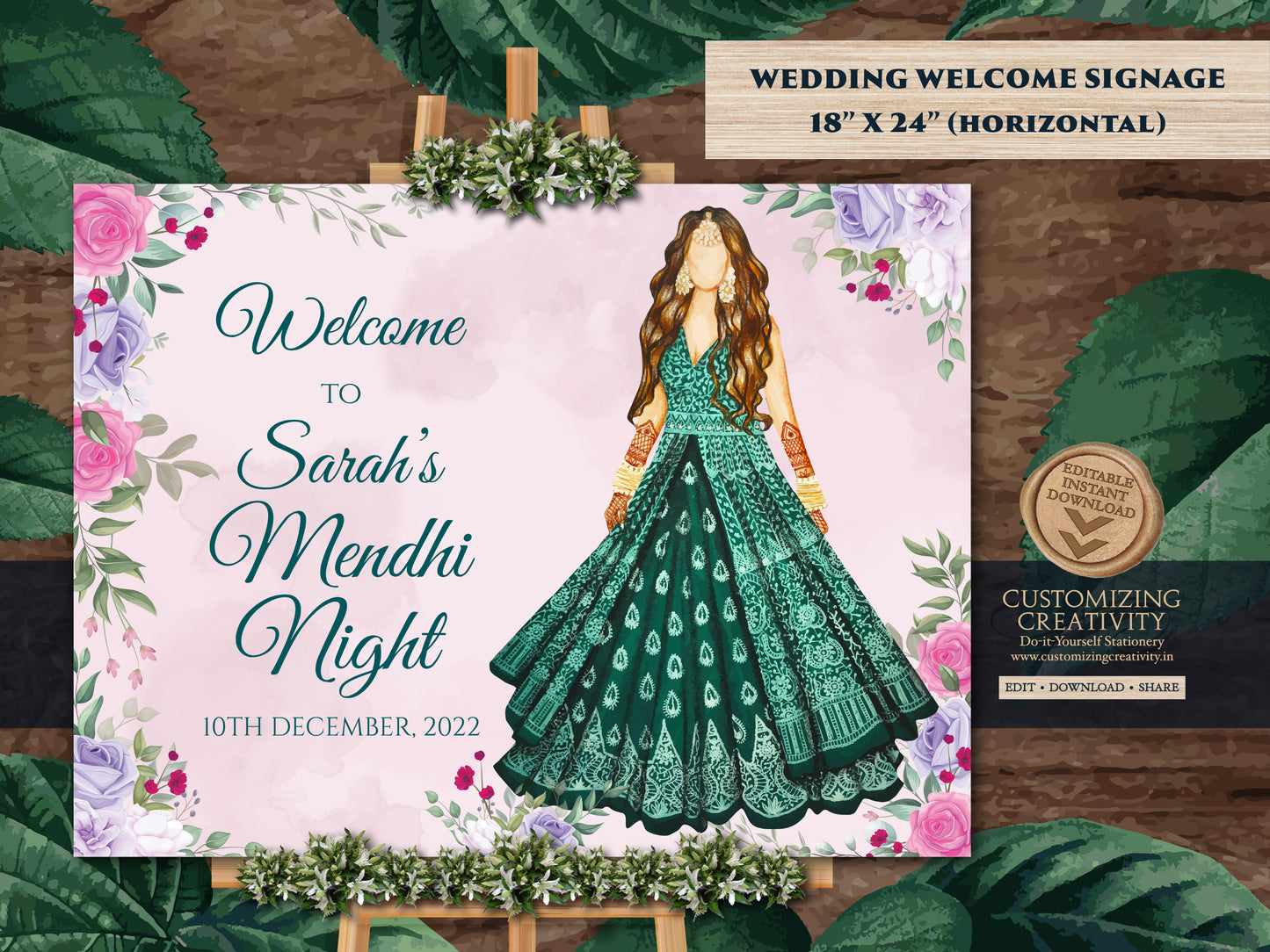 Mehendi Signage Welcome as Indian Wedding Welcome Sign, Mehndi Welcome Signs as Mehndi Signage, Bridal Welcome signs Mehndi & Mendhi signage
