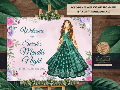 Mehendi Signage Welcome as Indian Wedding Welcome Sign, Mehndi Welcome Signs as Mehndi Signage, Bridal Welcome signs Mehndi & Mendhi signage
