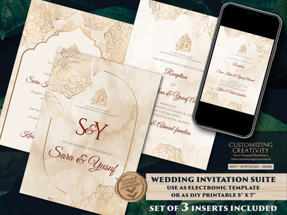 Muslim wedding cards Islamic Nikkah invitations, Digital Muslim Wedding Invitation Islamic, Nikkah cards & Pakistani Wedding invite Muslim