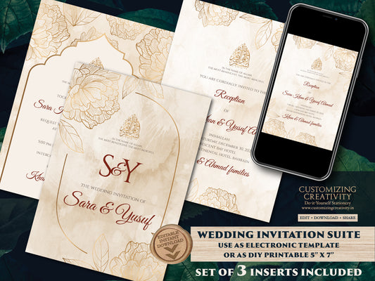 Muslim wedding cards Islamic Nikkah invitations, Digital Muslim Wedding Invitation Islamic, Nikkah cards & Pakistani Wedding invite Muslim