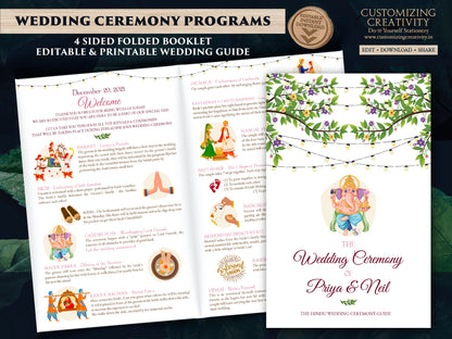 Hindu Wedding Program printable as Indian Wedding Ceremony program template, Hindu Ceremony program as Indian Wedding infographics Guide