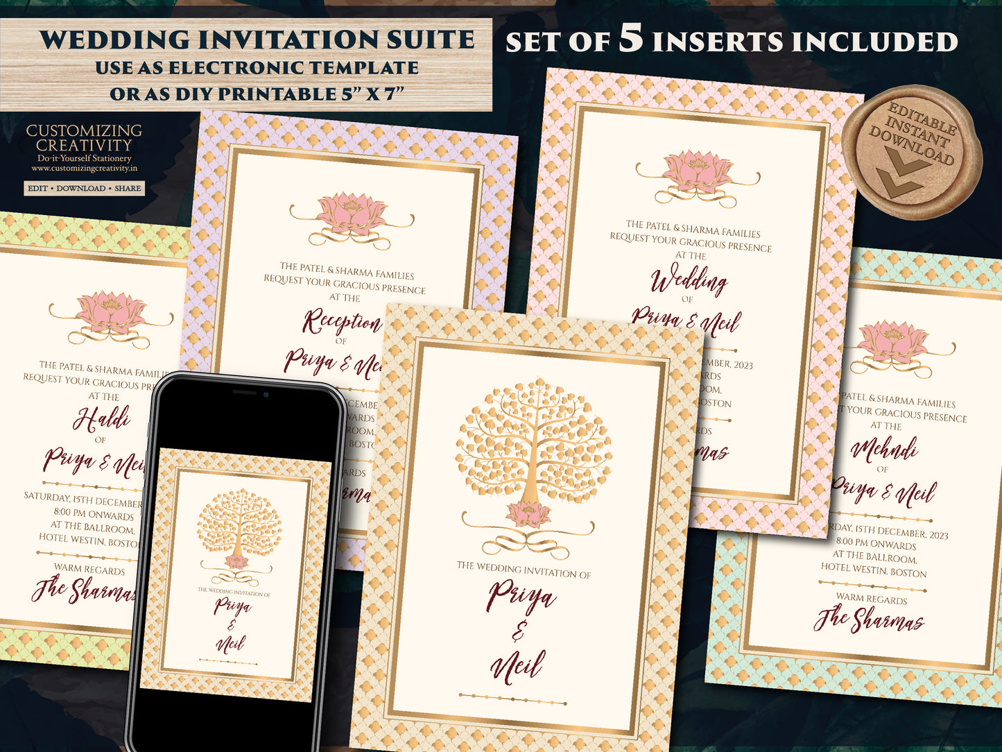 Indian Wedding Digital Invitation as Indian Wedding invitation card Hindu, Indian invite template & Indian invite, Hindu Wedding card Indian