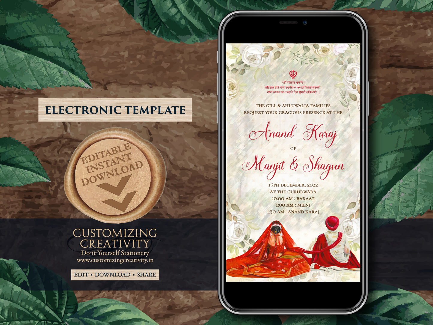 Punjabi invitations as Punjabi Wedding card, Sikh invitation, Anand Karaj invites & Sikh invites, Sikh Wedding cards as Sikh wedding invites