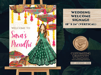 Mehndi Welcome signs & Mendhi decor sign Umbrella, Mehndi Signs as Mehndi poster, Mendhi Umbrella Desi decor as Mehendi signs, Mendhi signs