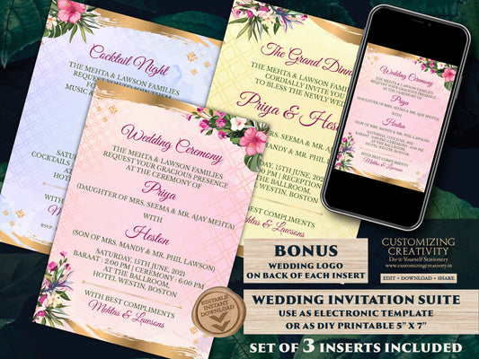 Summer Wedding Invite as Indian Wedding invitations Hindu, Indian Invites Tropical Wedding, Beach Wedding invitations & Spring Wedding cards