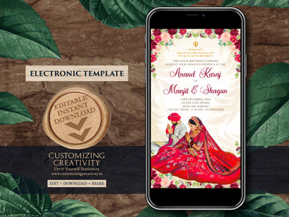 Digital Anand Karaj invites & Sikh invitations, Anand Karaj cards as Sikh Wedding cards Punjabi, Sikh wedding invites as Punjabi invites
