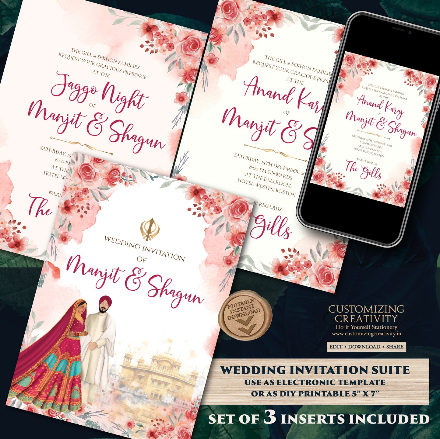 Punjabi wedding invitation Sikh wedding card, Sikh Wedding invitation & Punjabi Wedding card, Indian wedding invitation Sikh wedding invite