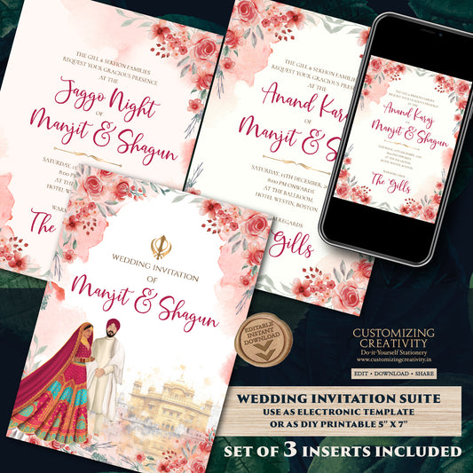 Punjabi wedding invitation Sikh wedding card, Sikh Wedding invitation & Punjabi Wedding card, Indian wedding invitation Sikh wedding invite