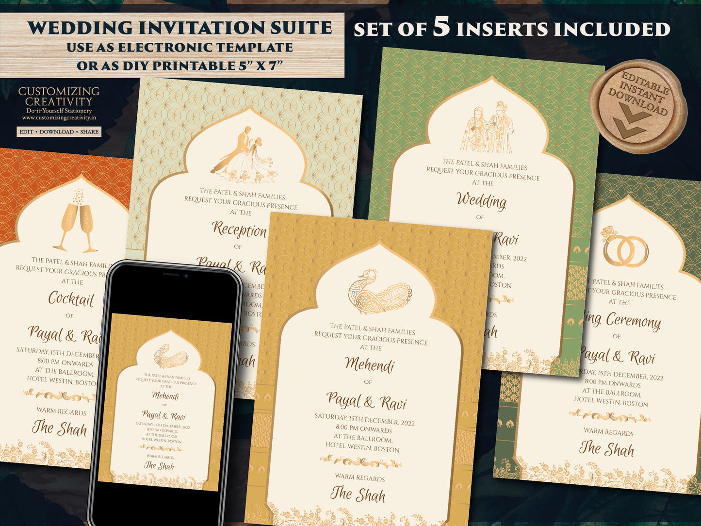 Indian invitations Hindu Wedding card Indian, Indian Wedding Digital Invite as Indian Wedding invitation card Hindu & Indian invite template