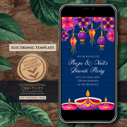 Happy Diwali card greeting as Diwali Evite template, Diwali party invite Digital Diwali invitations, Diwali party invitation & Diwali invite
