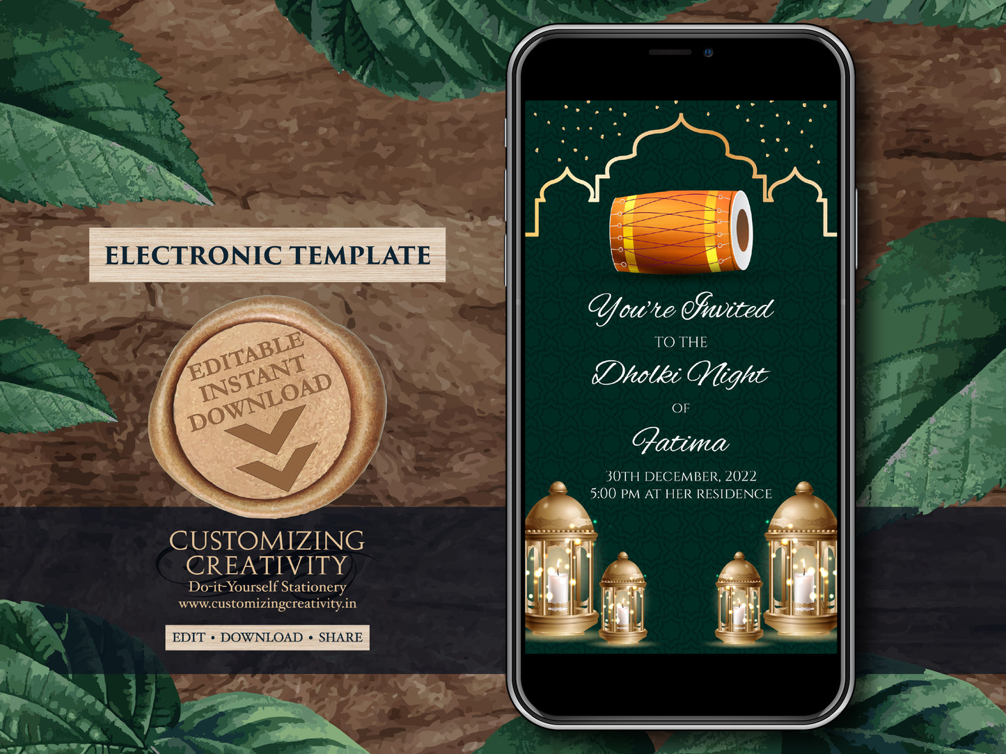 Dholki Invite Digital as Dholak night invitation Muslim, Pakistani Dholki invite electronic & Muslim Dholak invitation, Bridal Dholki invite