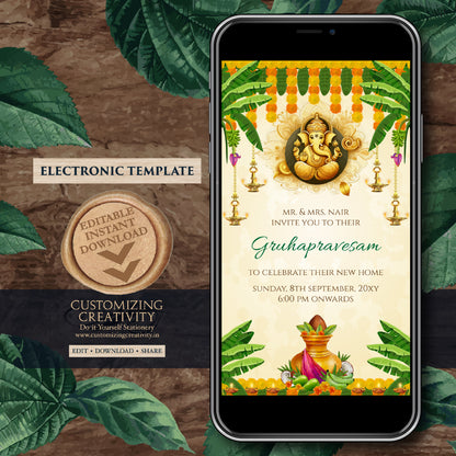 Telugu Housewarming invite Tamil Gruhapravesham invitation, Indian Housewarming invite Digital Gruhapravesam invite & Grihapravesh invite