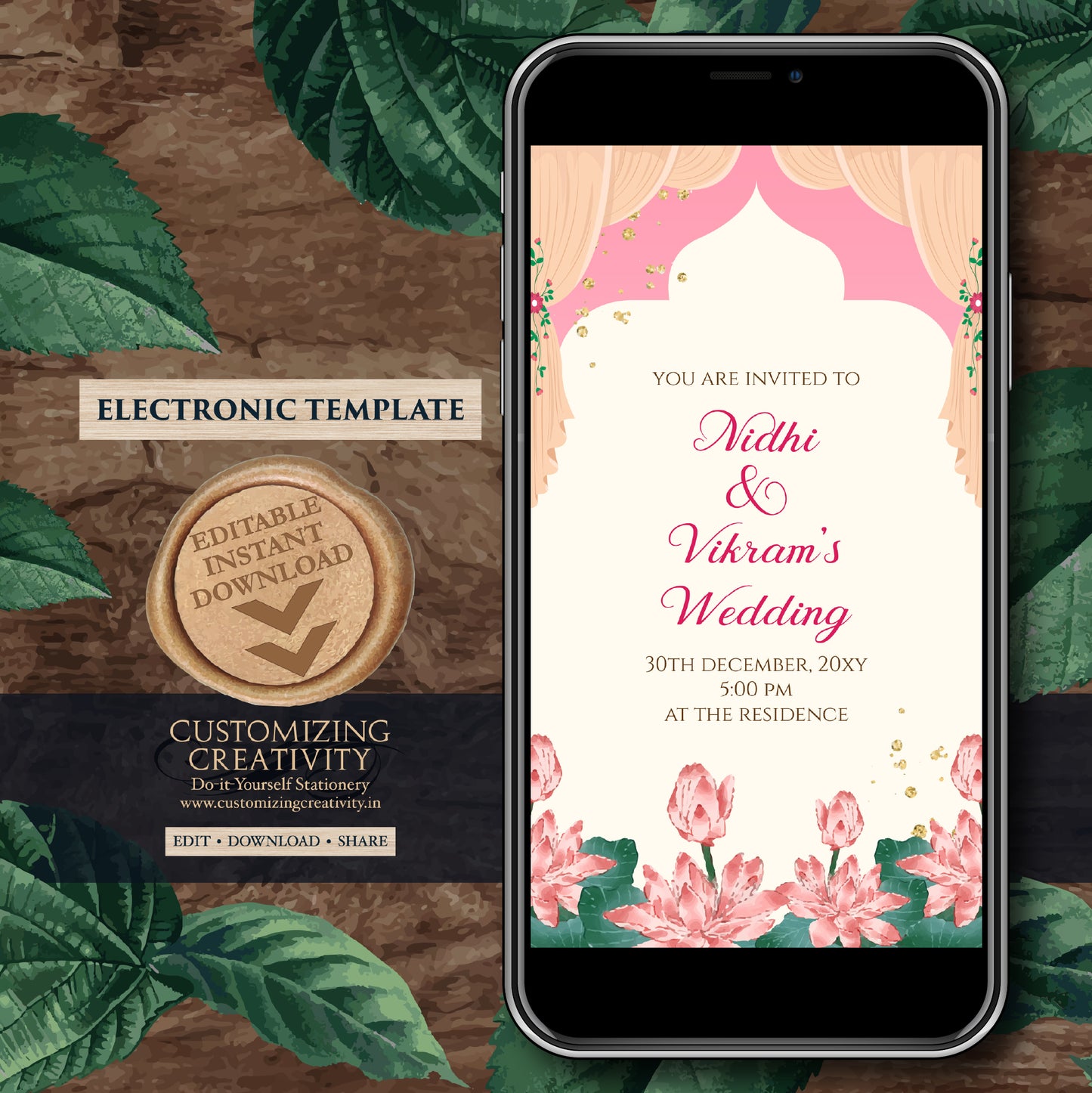 Digital Indian Wedding invite Hindu Wedding card, Hindu invitation as Indian wedding cards, Indian Wedding invitation & Hindu wedding invite