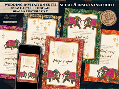 Indian Invitations as Elephant Wedding cards Floral, Wedding invites Elephant & Indian Wedding invitation Hindu wedding card, Indian Invites