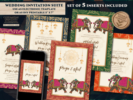 Indian Invitations as Elephant Wedding cards Floral, Wedding invites Elephant & Indian Wedding invitation Hindu wedding card, Indian Invites