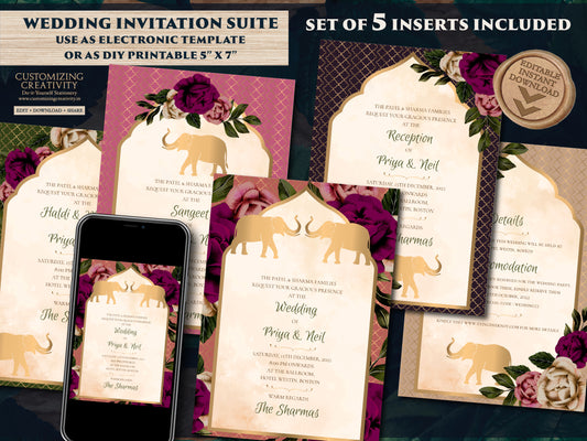 Indian Wedding Invitations as Elephant Wedding cards Floral, Wedding invites Elephant & Indian invitation Hindu wedding card, Indian Invites