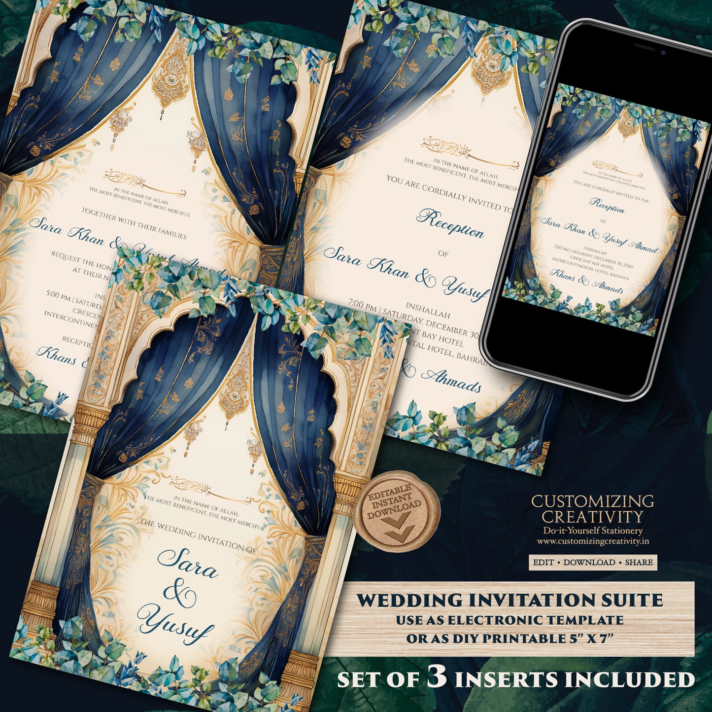 Muslim wedding Invites Digital Nikkah invitations, Digital Islamic Wedding Invitations & Muslim wedding cards as Digital Nikkah invites