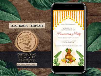 Griha Pravesh invites as Indian Pooja invitation, Indian Housewarming invitations & Digital Housewarming invite, Gruha Pravesh invite Indian