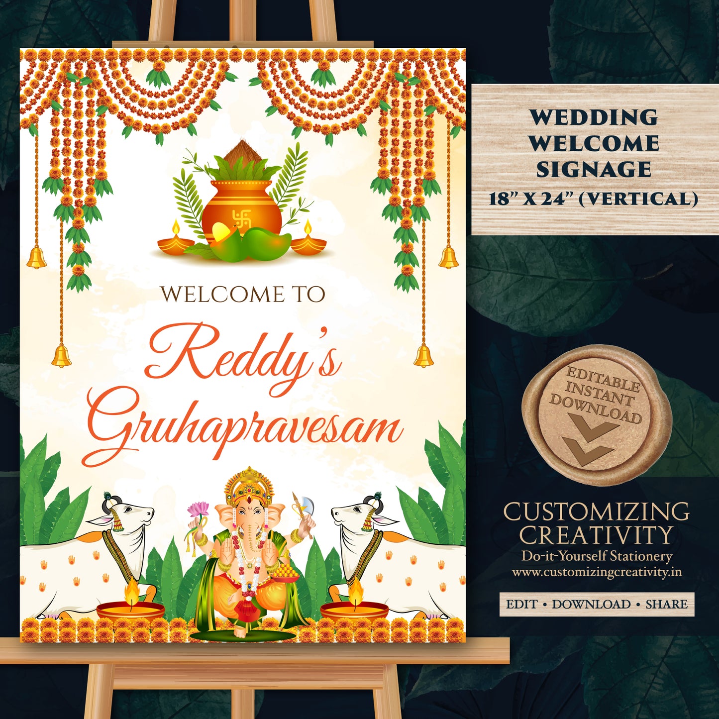 Indian Housewarming welcome sign Gruhapravesham Welcome sign, Indian Housewarming signs Grihapravesh Welcome sign & Gruhapravesam signs