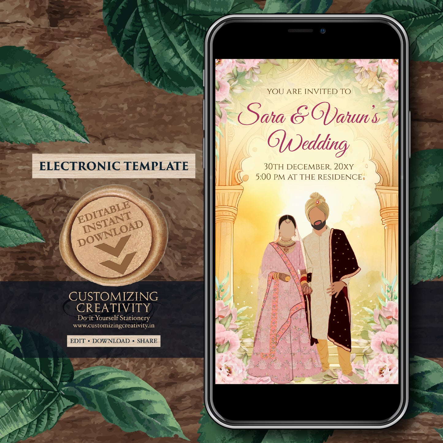 Digital Indian Wedding invite Hindu invitation, Hindu wedding invite as Hindu Wedding cards, Indian Wedding invitation & Indian wedding card