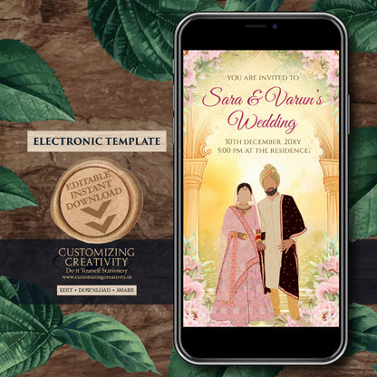 Digital Indian Wedding invite Hindu invitation, Hindu wedding invite as Hindu Wedding cards, Indian Wedding invitation & Indian wedding card