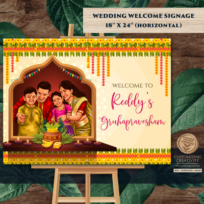 Indian Housewarming welcome sign Gruhapravesam Welcome sign, Grihapravesh Welcome sign & Gruhapravesam signs, Indian Housewarming signs