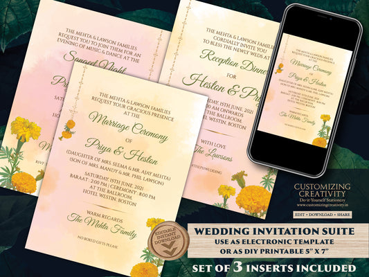 Marigold invites Wedding as Indian invitations Marigold, Orange Wedding card & Shaadi card Hindu, Hindu invitations Marigold Indian Wedding