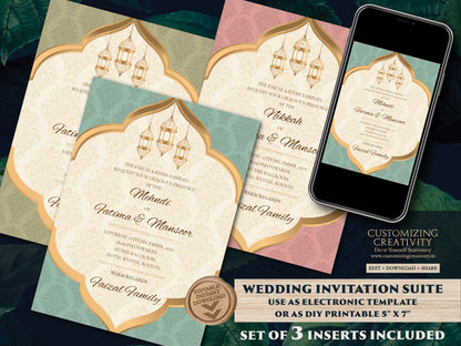 Muslim invitation as Arabic Wedding Card, Nikkah invitation a Muslim Wedding card Pastel, Nikah invite a Arabic invite, Muslim Mehndi invite