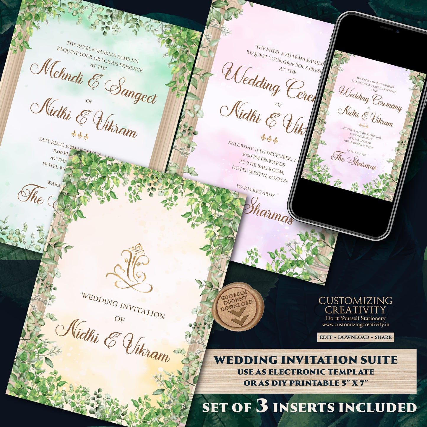 Indian wedding invitation Digital Shaadi invites, Indian wedding card as Indian Wedding invite, Hindu invitation as Hindu wedding invite