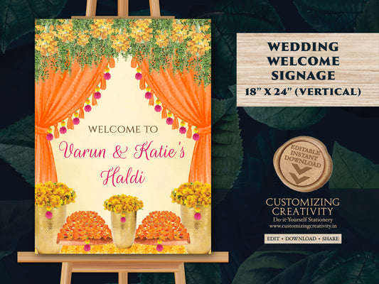 Wedding Haldi signs as Haldi decoration, Haldi posters as Welcome to Haldi Signs & Haldi Welcome Signs, Haldi decor signs as Pithi signs