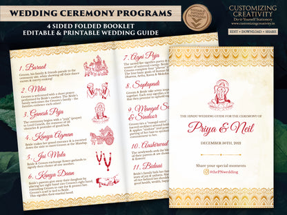 Hindu Ceremony program as Indian Wedding infographics Guide, Hindu Wedding Program printable as Indian Wedding guide template Hindu programs