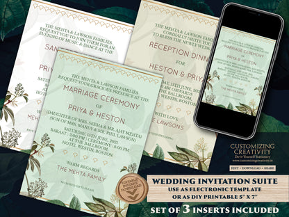Garden Wedding Invites as Greenery Wedding card Garden, Botanical Invitations Pastel, Indian Wedding invites & Hindu Wedding cards Digital