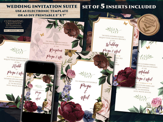 Indian Wedding invites Digital, Floral Indian invites & Indian Invitations Digital, Hindu Wedding invitations as Indian Wedding cards Hindu