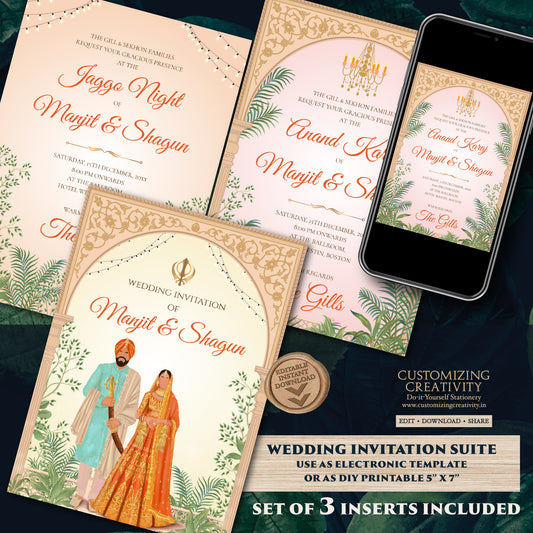 Sikh wedding card Punjabi wedding invitation, Punjabi Wedding card & Sikh Wedding invitation, Indian wedding cards as Anand Karaj invitation