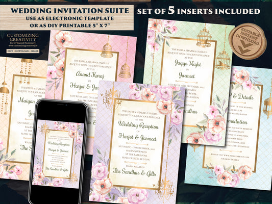 Sikh Wedding Invitations as Indian Wedding cards Floral, Anand Karaj Wedding invites Sikh & Sikh invitations Indian, Anand Karaj invitations