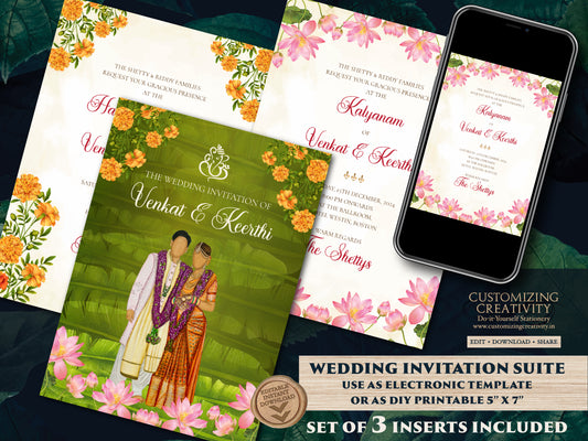 Telugu Wedding cards & Telugu wedding invitation, South Indian Wedding invites as Telugu Wedding invites, Tamil Wedding invitation Indian